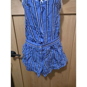 Zara Women’s XS Blue & White Striped Lace-Trimmed Romper